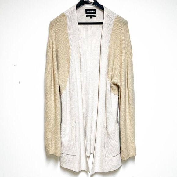 Something Navy Blocked Cardigan Beige Taupe Color Block Wool Blend Sz S - Picture 4 of 9